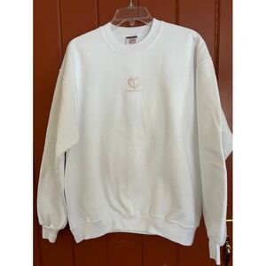 Jerzees Super Sweats White Ocean City Heart Embroidered Crewneck Sweatshirt L